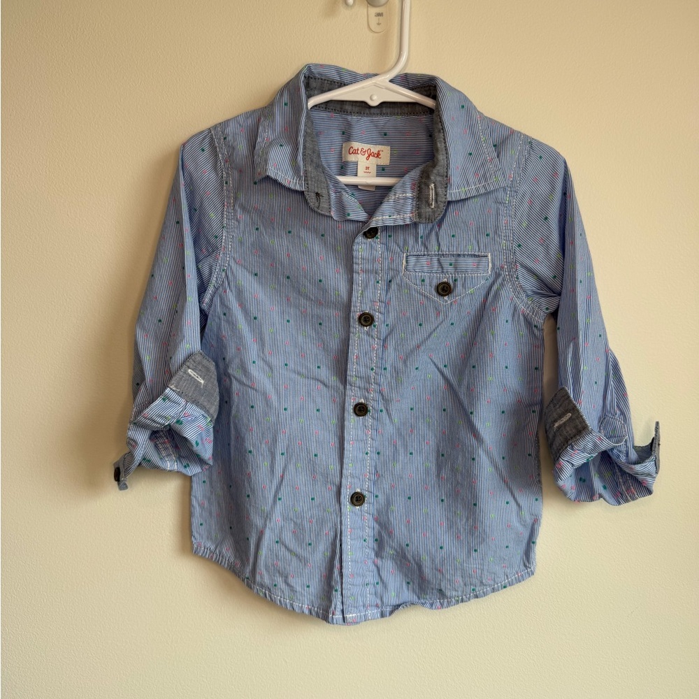 Cat & Jack Light Blue Button Down Polka Dot Easter Shirt